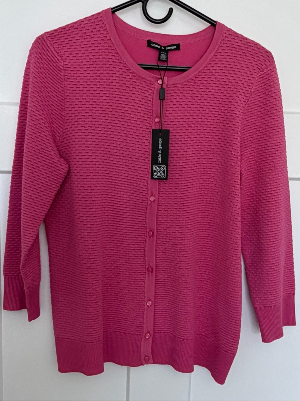Cable & Gauge NWT Pink Crewneck button-Down Cardigan Sweater Sz LARGE